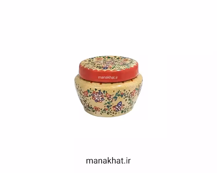 دوات مسی خوشنویسی میناکاری خمره ای رنگ کِرِم