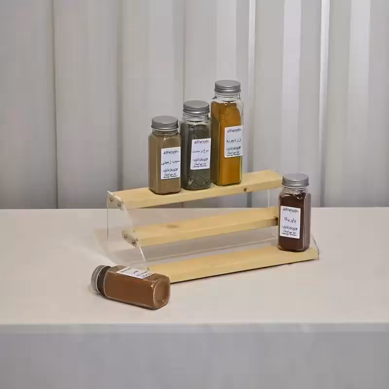 استند جا ادویه مکارتی ترکیب پلاکسی و چوب سه طبقه مدل 010 ارتین توسکا