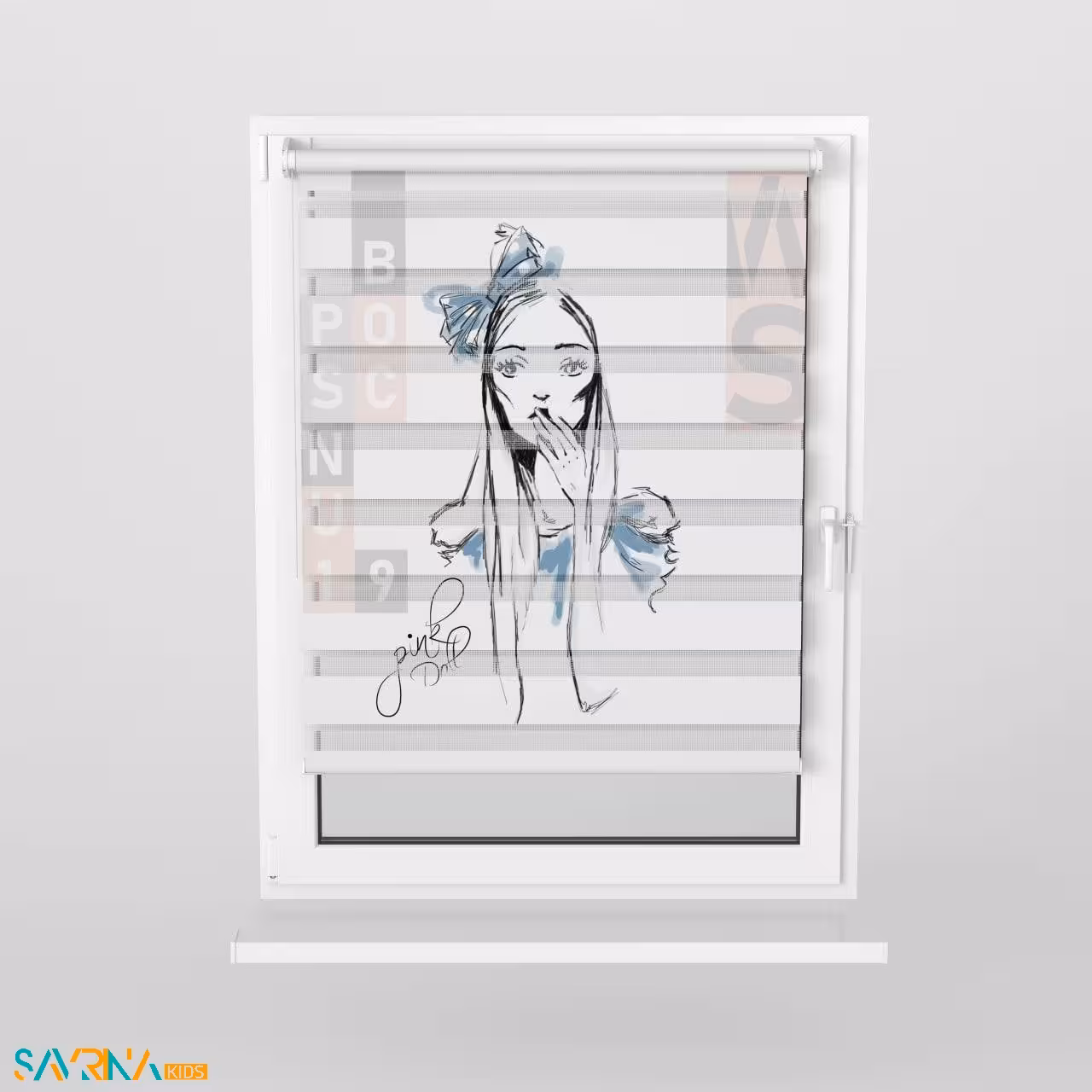 پرده زبرا بچگانه طرح دختر مو بلند کد A2757