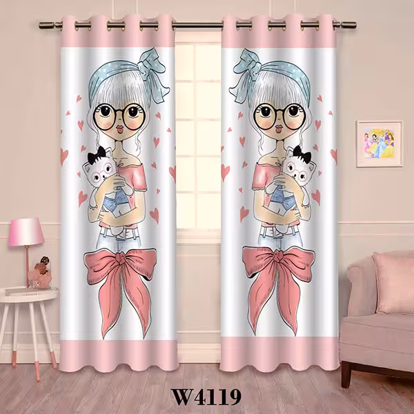 پرده چاپی دختر عینکی و عروسک کد W4119