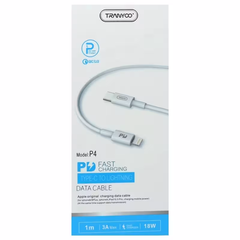کابل تبدیل USB-C به لایتنینگ ترانیو مدل P4 طول 1 متر