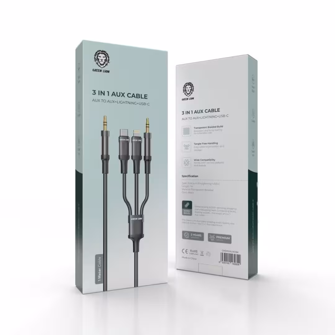 کابل آیی او ایکس 3 در1 گرین Green 3in1 Aux cable aux to aux lightning type-c