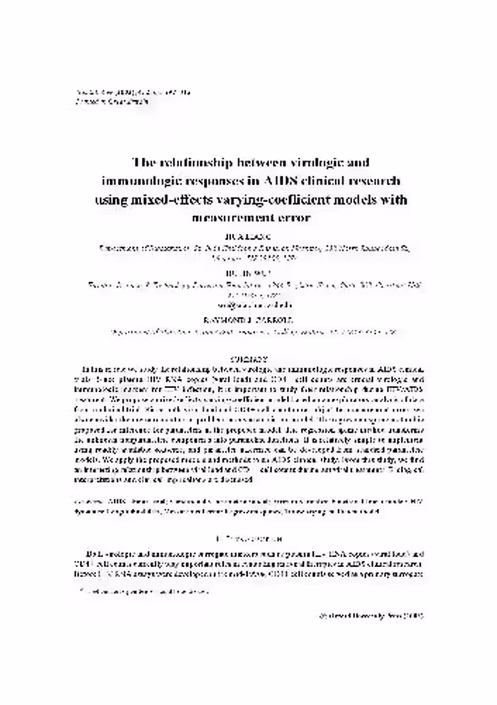 خرید و دانلود نسخه کامل کتاب The relationship between virologic and immunologic responses in AIDS clinical research using mixed-effects varying-coefficient models with measurement error