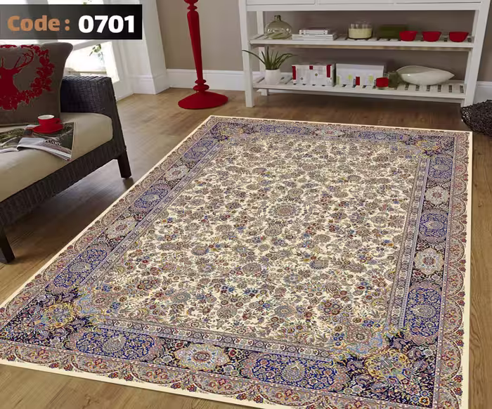 کاورفرش روفرشی دورکشدار گوشه لیفه ای کرم  قهوه ای کد 0701