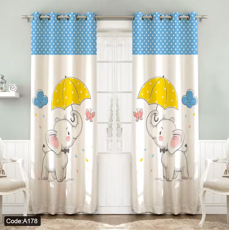 پرده پانچی مخمل چاپی دخترانه کد 178