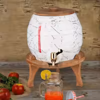 کلمن شربت و نوشیدنی طرح بشکه ماربل (سفید طلایی) پایه چوبی 5/5 لیتری امبیکو(ارسال فقط برای تهران)