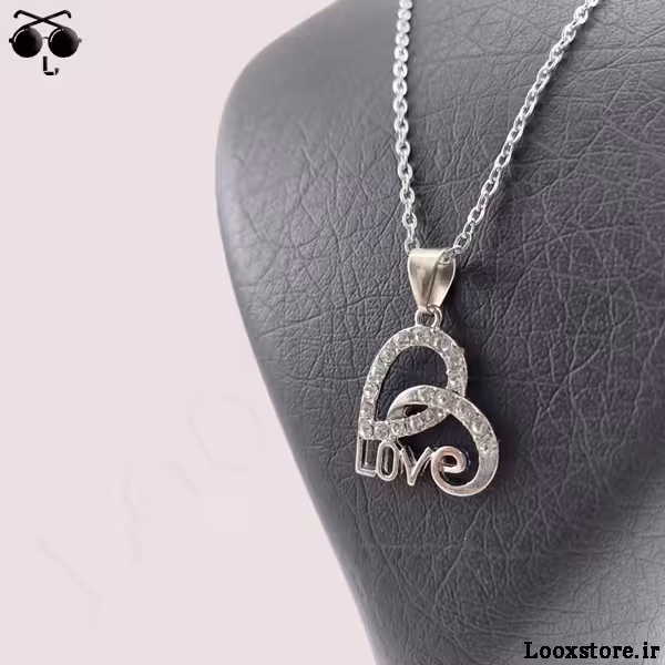 گردنبند لاو قلبی نگین دار شیک و خاص (Love)