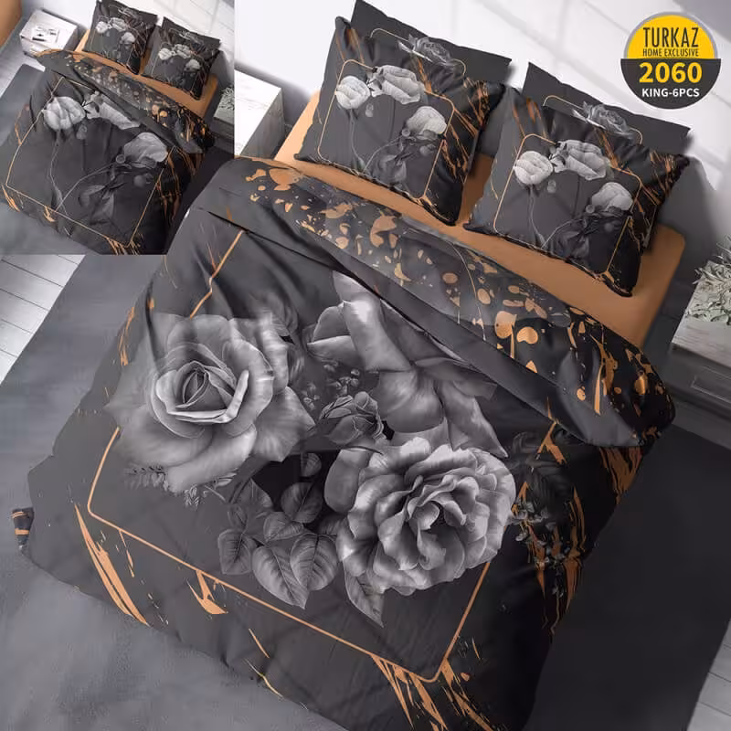 سرویس روتختی طرح رز طوسی برند Turkaz دو نفره  کد 2060