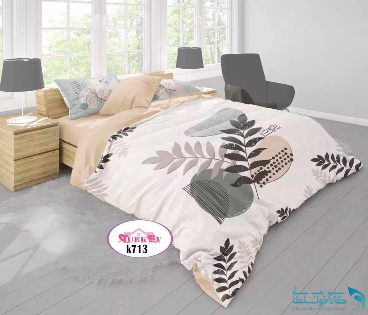 روتختی طرح شاخه برگ دونفره برند Turkev کد K713