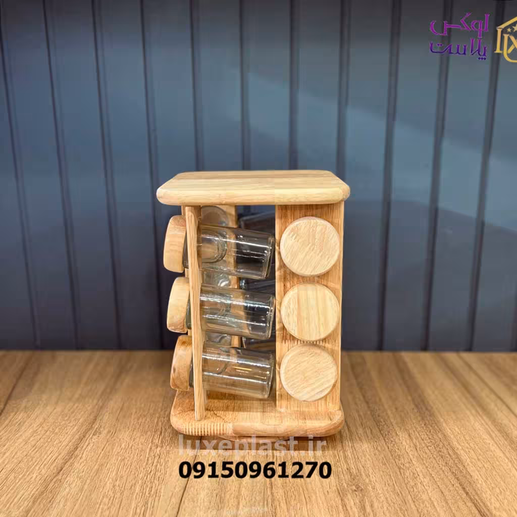 جا ادویه 12تایی گردان مربع چوبی یونیک 8063