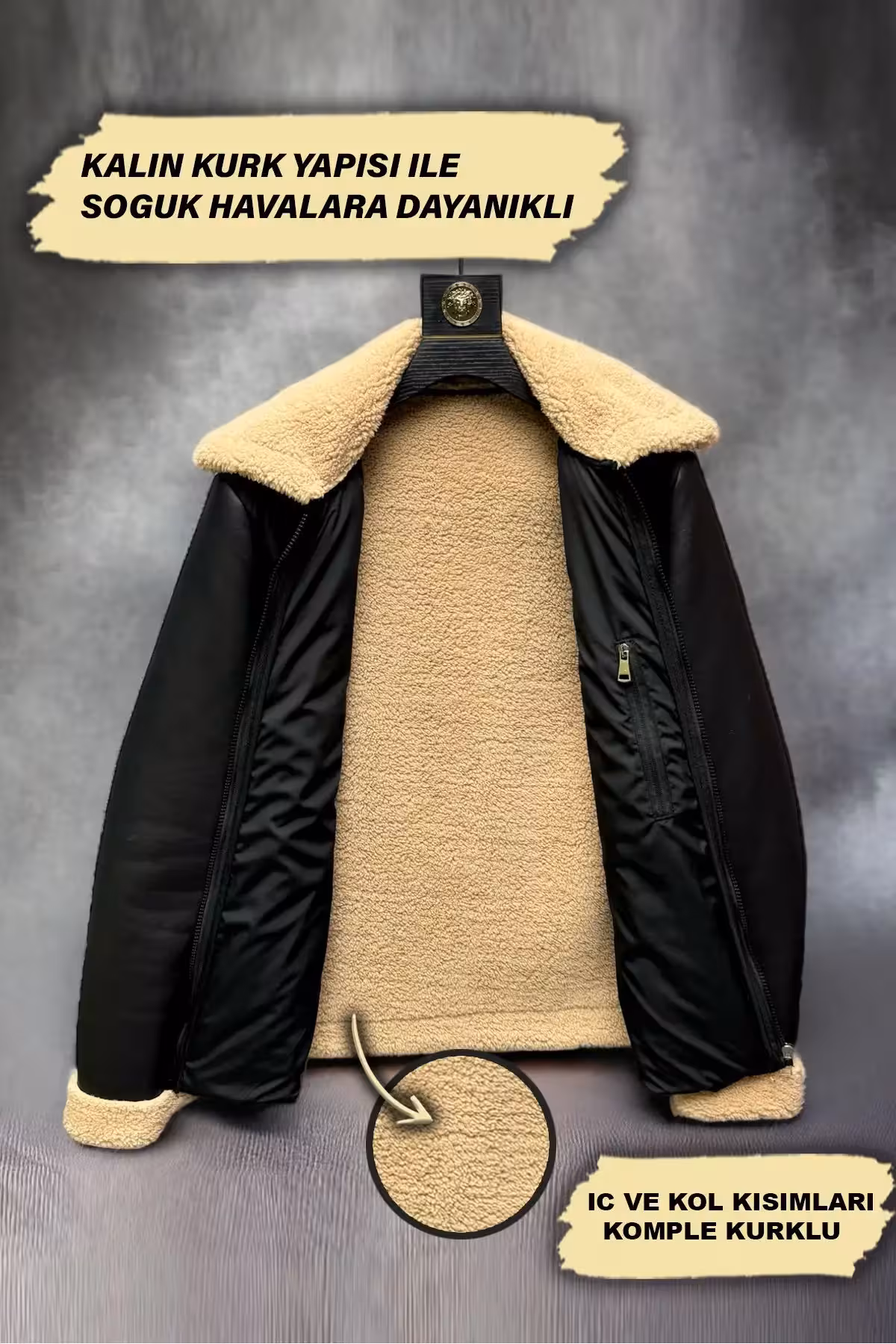 کت مردانه سیاه جلو پفی از چرم ناپا با آستری کامل - 7288