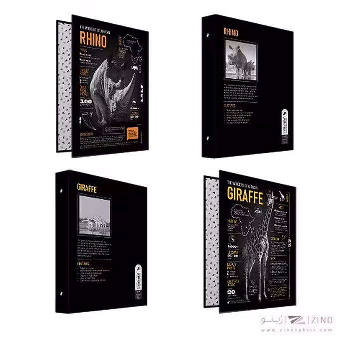 دفترکلاسوری26حلقه 100برگ قفل فلز جلدسخت پیل سری آفریقا