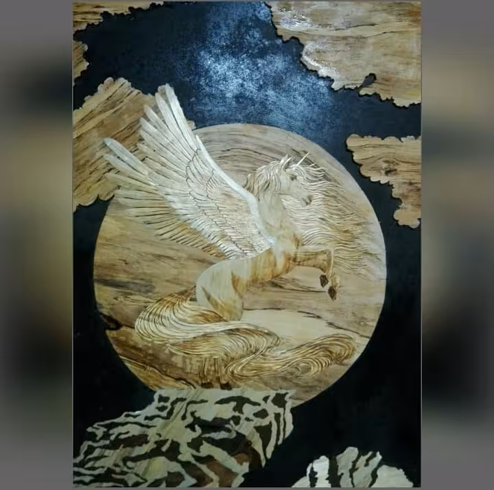 تابلو معرق و محرق ساقه گندم طرح اسب پرنده کد 101162