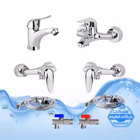 ست 8 عددی شیرآلات برند آیدا صنعت مدل قهرمان اردکی | شیر روشویی   حمام   دو عدد توالت   دو عدد شلنگ توالت   دو عدد پیسوار | کروم براق