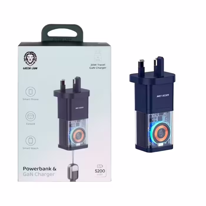 پاوربانک و شارژر دیواری فست Green Lion 5200mAh مدل GNPBGANCH5KBL - آبی