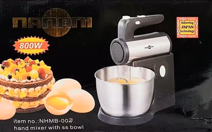 همزن کاسه دار نانانی ژاپن 4 لیتر مدل NHMB002 با کیفیت بسیار مطلوب(موتورمسی پرقدرت800 وات)