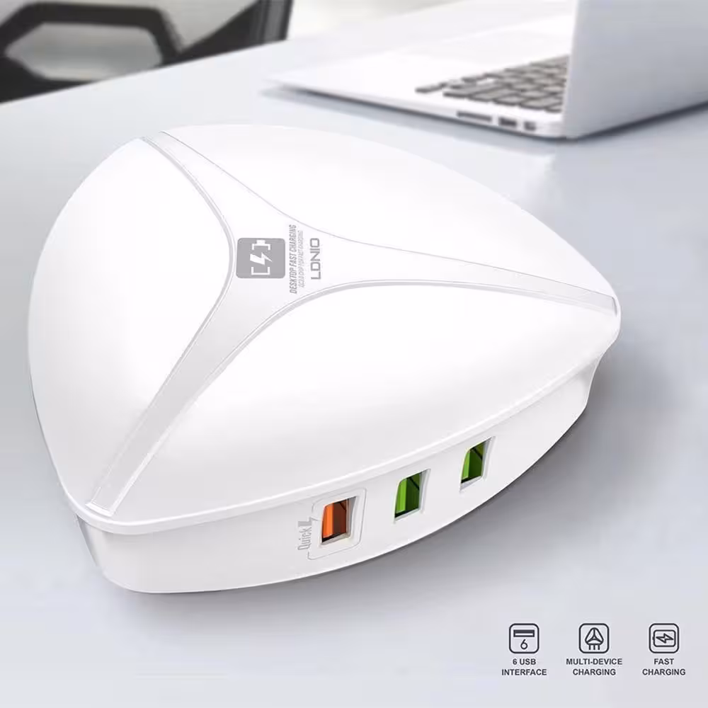 هاب شارژر 6 پورت الدینیو LDNIO A6801 Desktop 6 USB Ports 40W QC3.0 Fast Charging