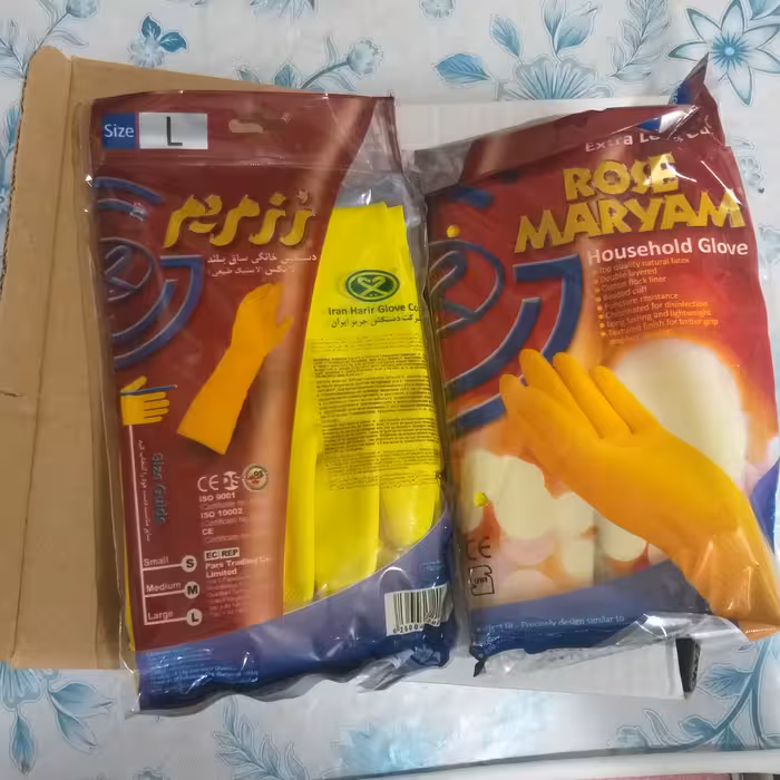 دستکش ظرفشویی و آشپزخانه ساق بلند رزمریم کارتن حاوی 12 بسته سایز مدیوم یا لارج