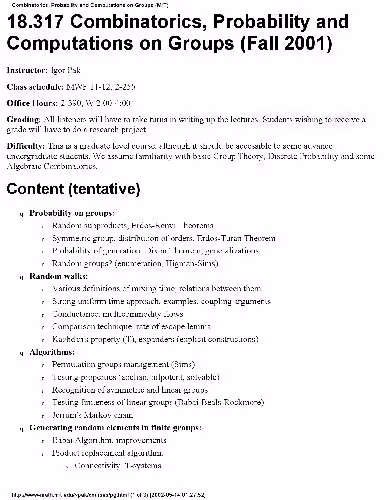 خرید و دانلود نسخه کامل کتاب Combinatorics, Probability and Computations on Groups