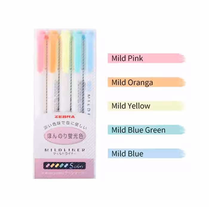 ماژیک هایلایت قلمی دو سر زبرا رنگهای پاستلی | بسته صورتی 5 عددی