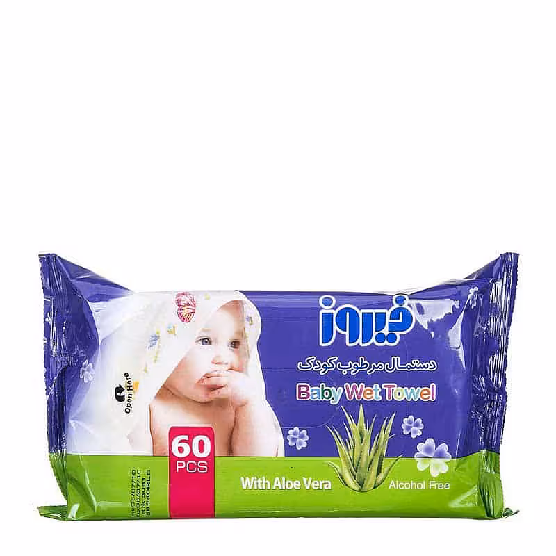 قیمت خرید اینترنتی دستمال مرطوب کودک آلوئه ورا فیروز 60 عددی | فارموکسین
