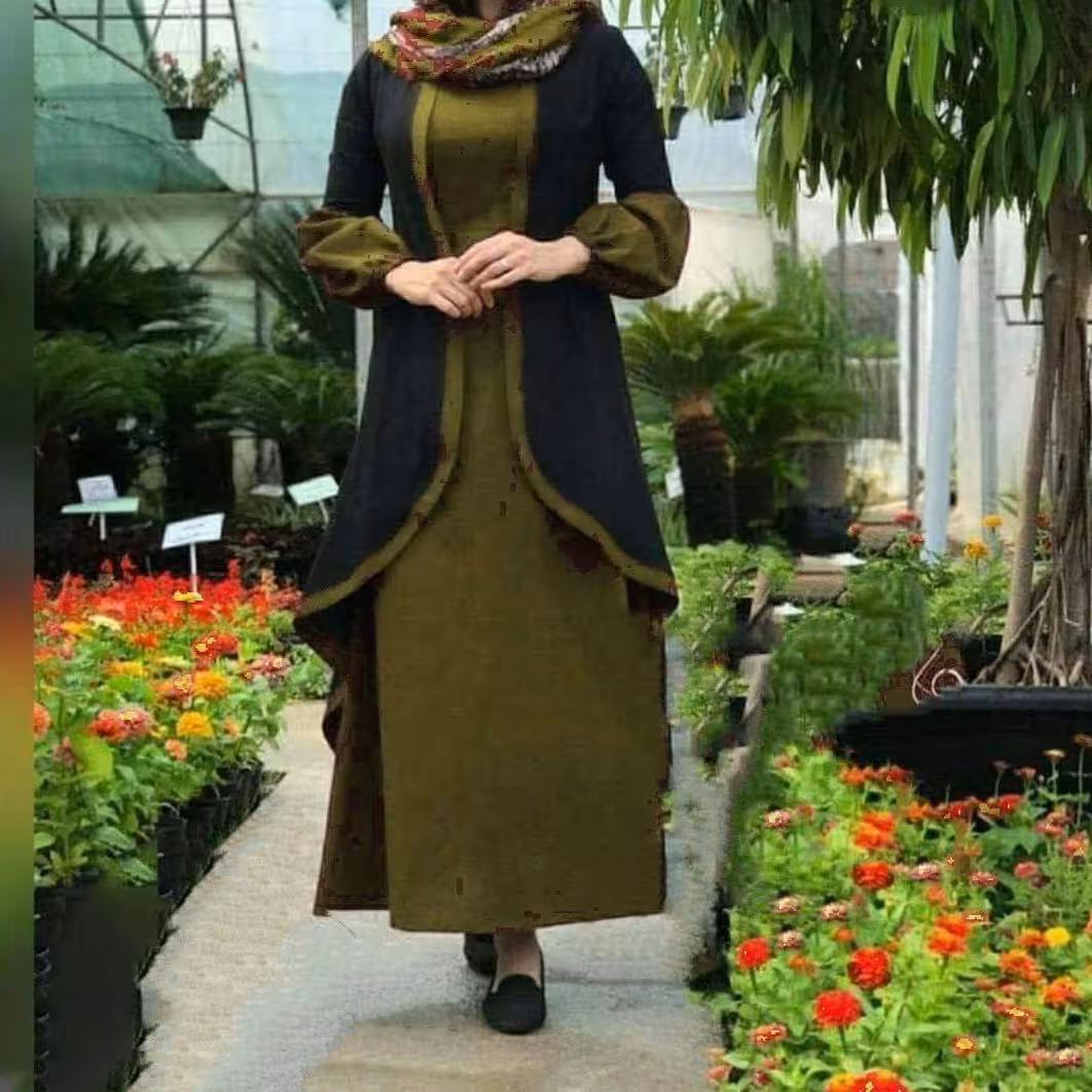 دو تیکه رویه و سارافون زنانه فری سایز از 36تا 46جنس کرپ کش مرغوب اعلا و درجه یک تنخور عالی دور سینه تا 120(ارسال رایگان)