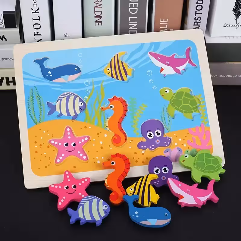 پازل چوبی جاگذاری طرح حیوانات دریایی کد YMF5020