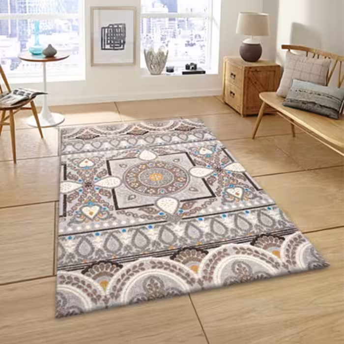 فرش ماشینی ساوین کد 7416 زمینه نقره ای