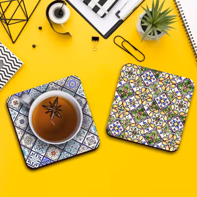 زیر لیوانی لوکسینو مدل کاشی های آنتیک مجموعه 6 عددی