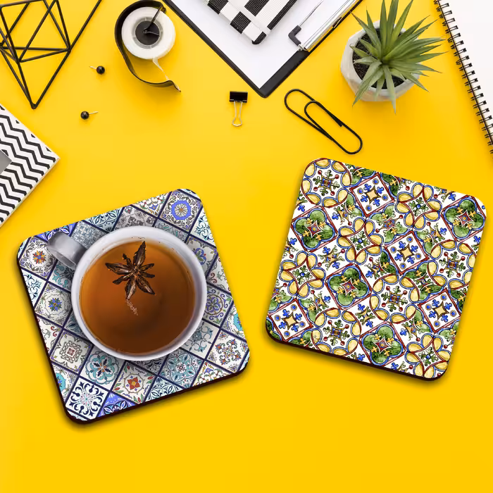 زیر لیوانی لوکسینو مدل کاشی های آنتیک مجموعه 6 عددی