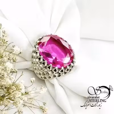 انگشتر مردانه رکاب پولکی نقره ایتالیا با سنگ یاقوت سرخ کد 20194