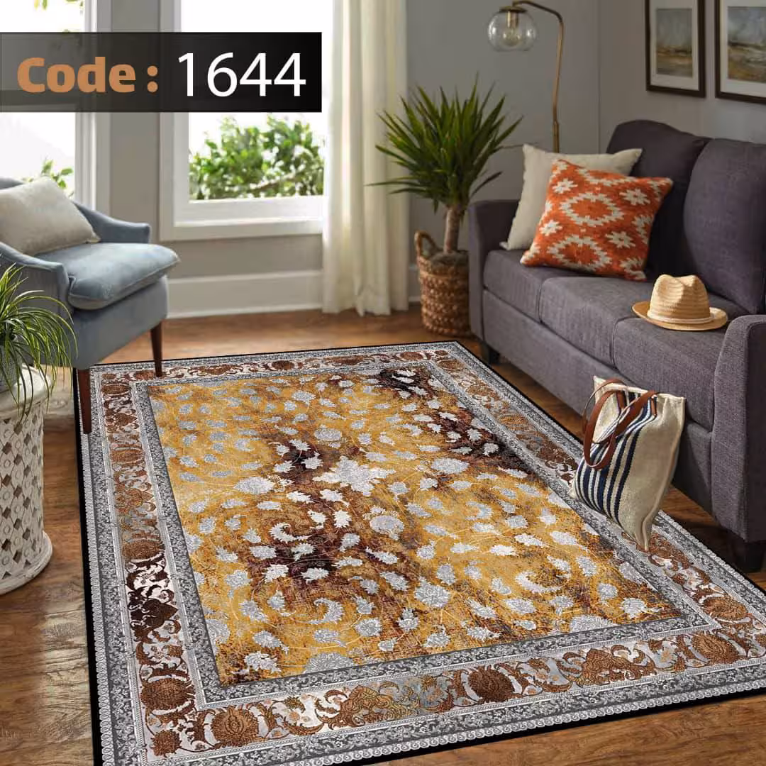 کاورفرش روفرشی دورکشدار گوشه لیفه ای طوسی کرم کد 1644
