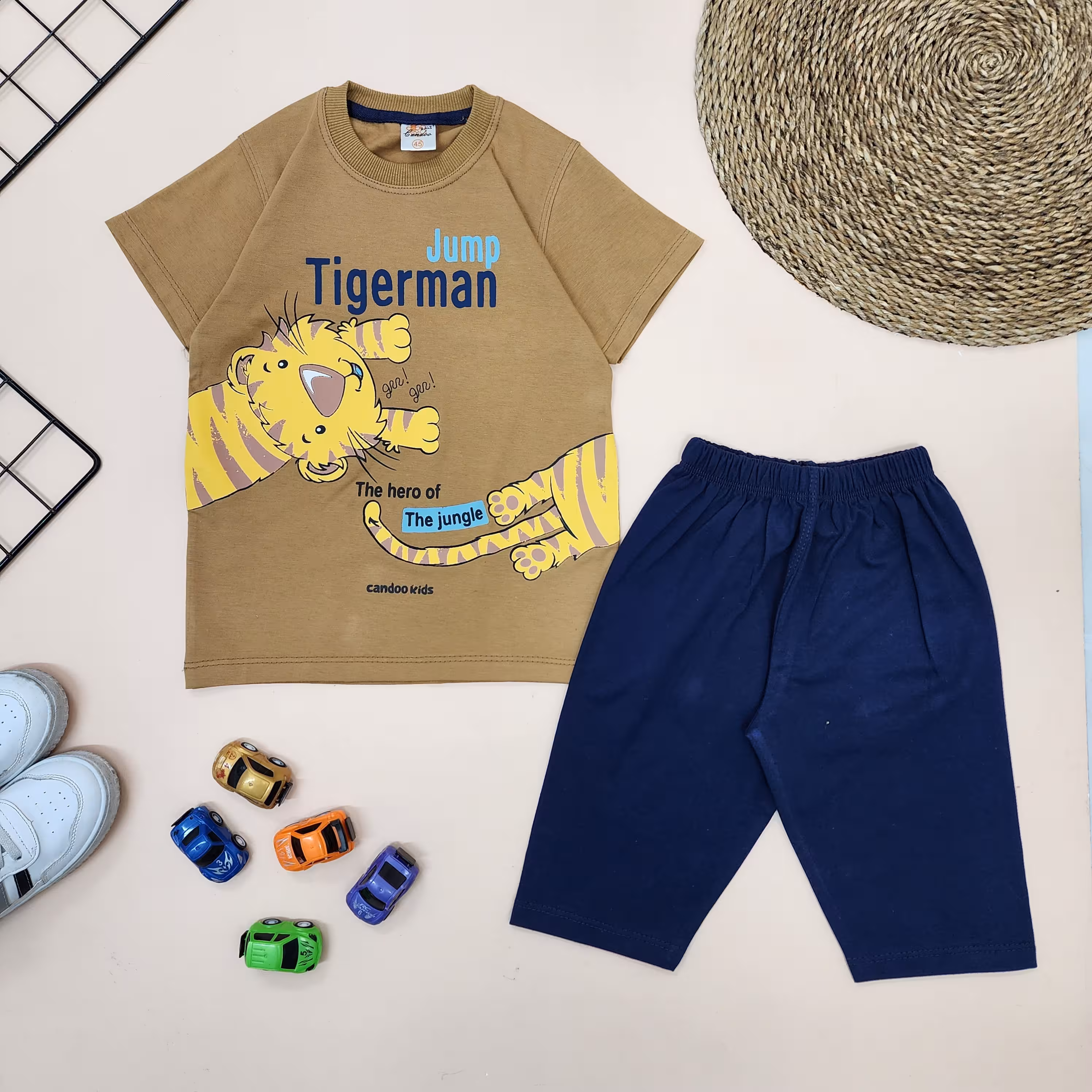 لباس بچگانه ست تیشرت شلوارک پسرانه طرح ببر جنس پنبه لاکرا کیفیت عالی 