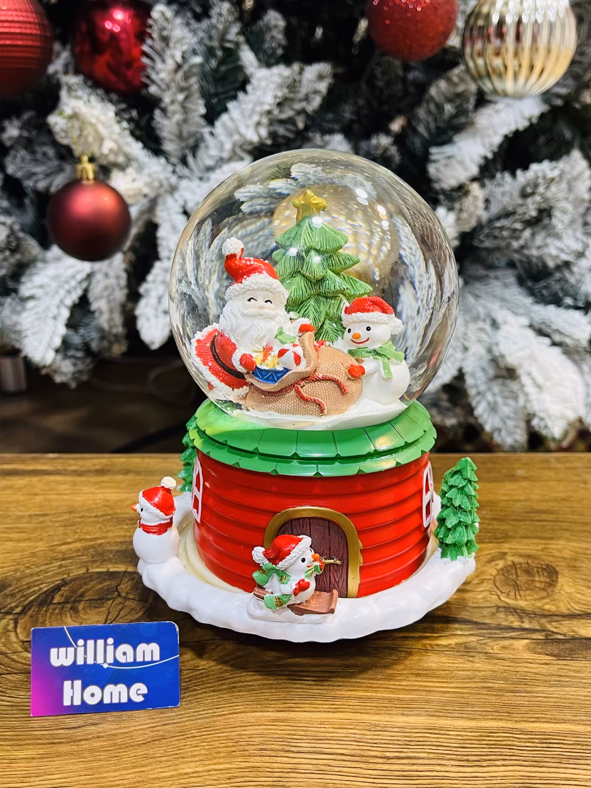 گوی موزیکال کریسمس (فول دور چرخشی)بابانوئل و آدم برفی165-3