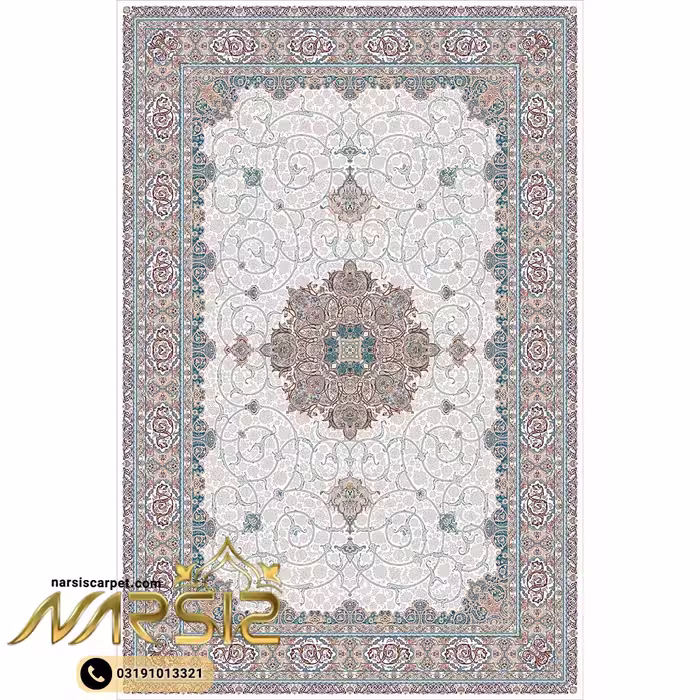 فرشینه فرش طرح مینو رنگ کرم کد 90114
