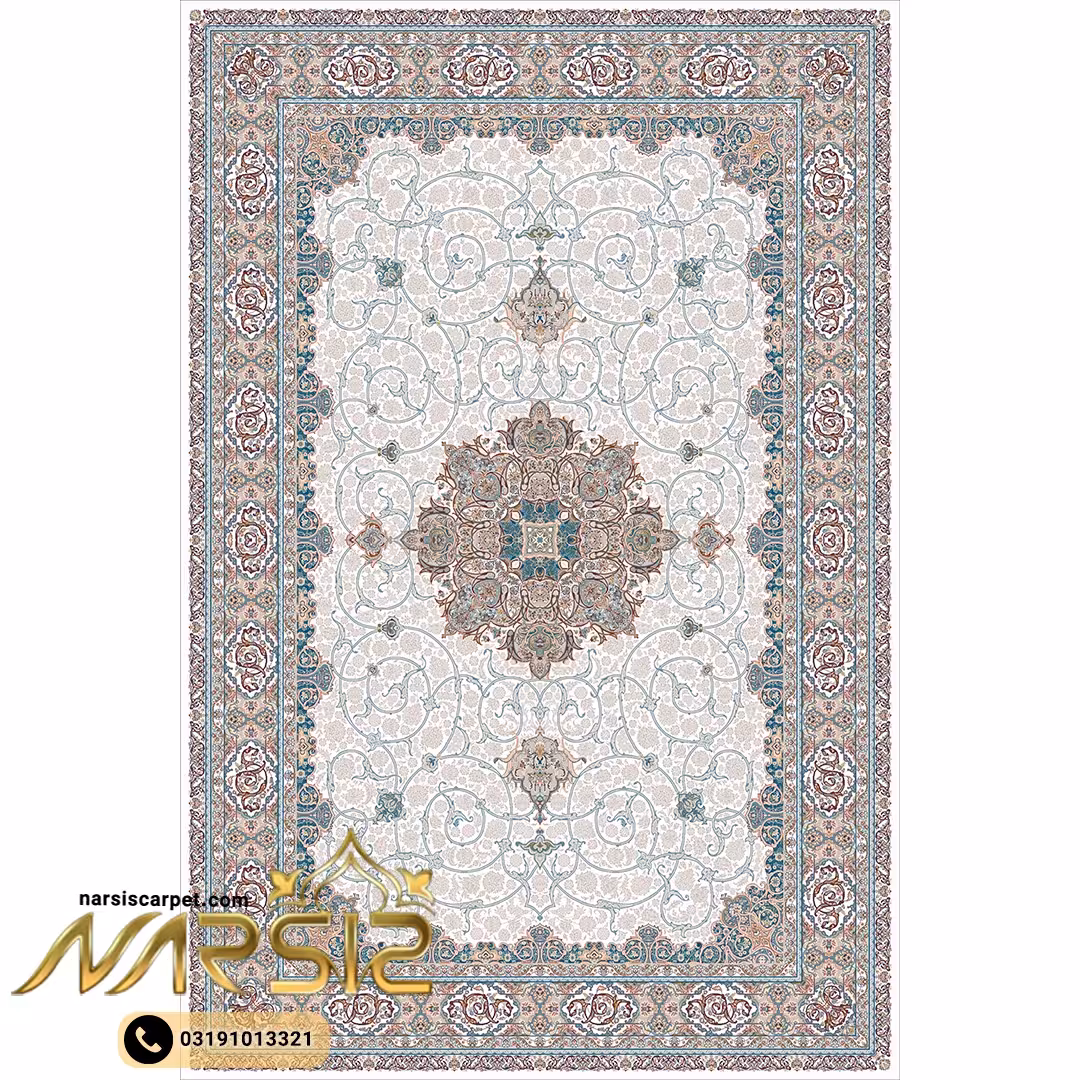 فرشینه فرش طرح مینو رنگ کرم کد 90114