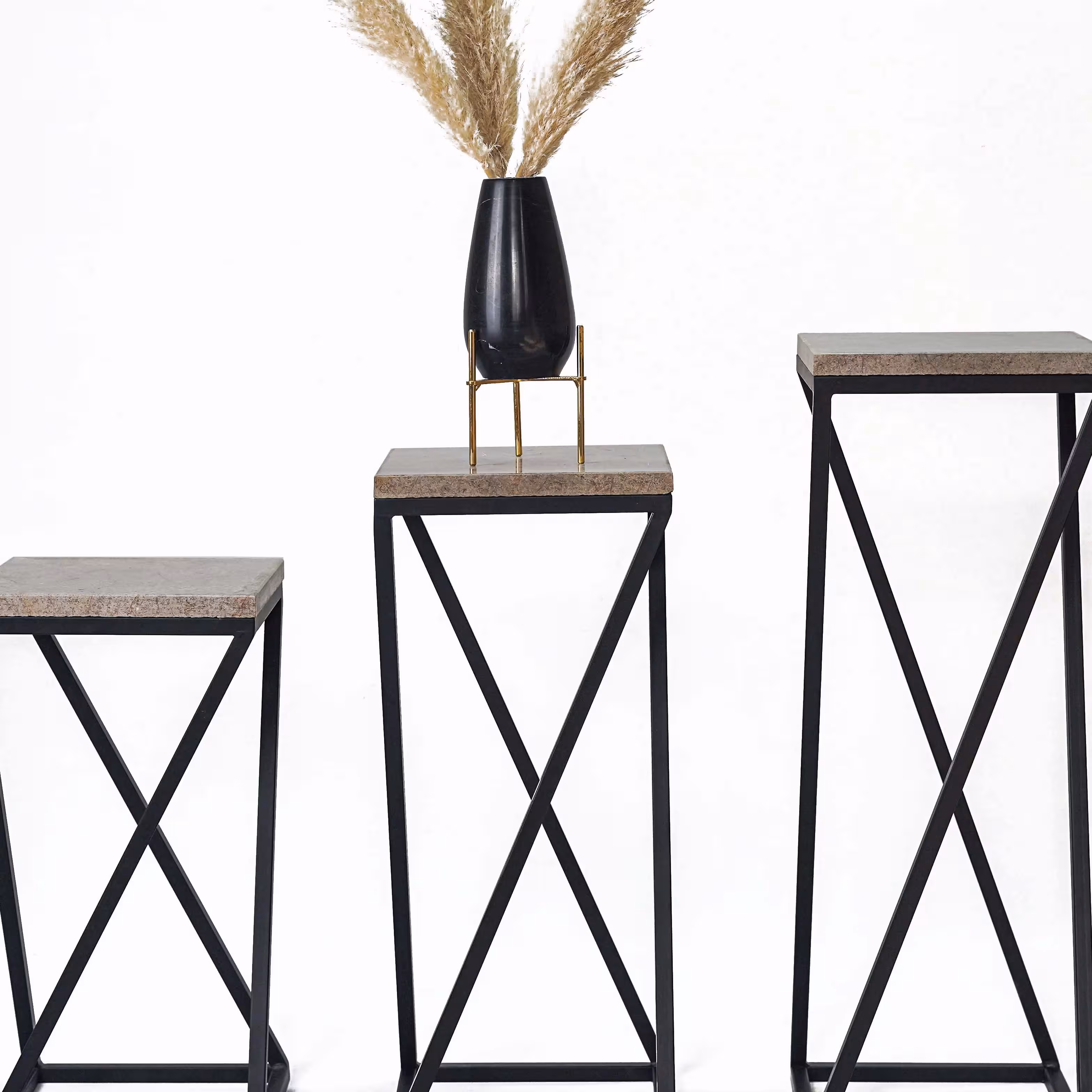 استند گلدان 3 عددی با رویه سنگ طبیعی 