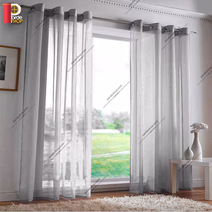 پرده پانچی حریر مات رنگ طوسی روشن