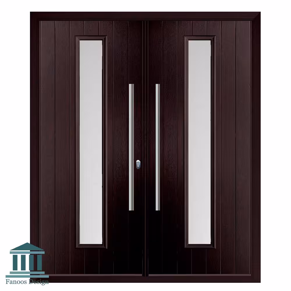 درب ورودی راه پله دولنگه شیشه خور با رنگ پلیستر اکد 1560