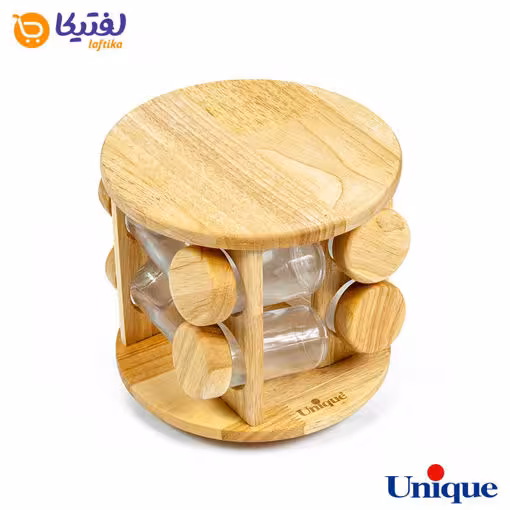 ست جا ادویه ای UN-6105 یونیک گردان چوبی گرد 8 عددی