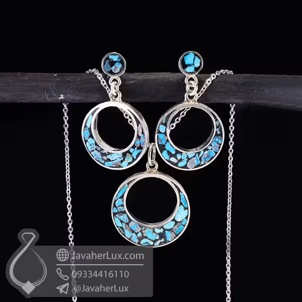 نیم ست نقره زنانه فیروزه کوب نیشابوری _ کد : 100508