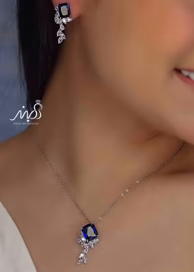 💍نیم ست جواهری لاکچری با نگین یاقوت سیاه خاص و زیبا ، نقره عیار 925(N_4321)