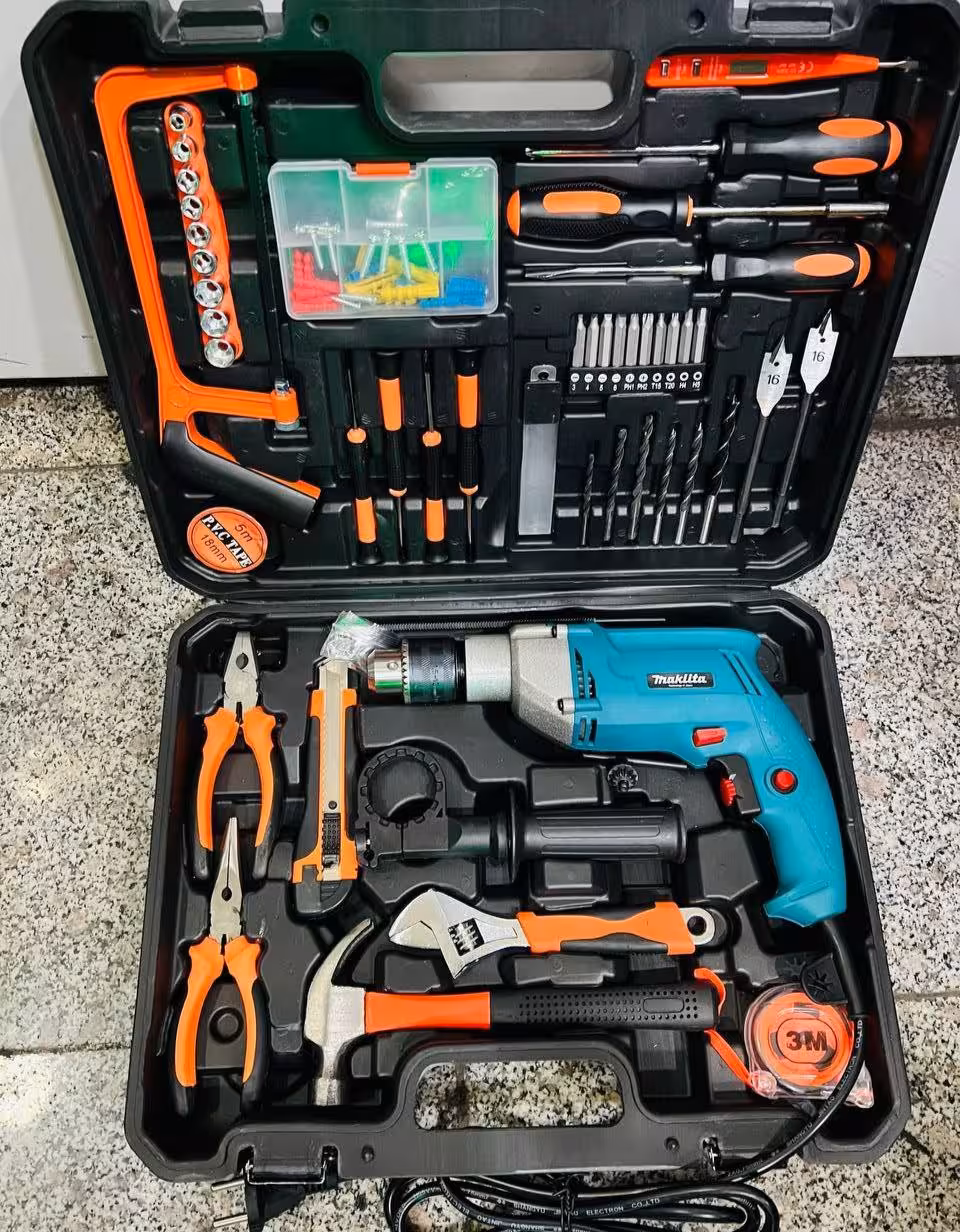 کیت 100 عددی دریل 13 میلیمتر چکشی طرح ماکیتا با لوازم کامل مدل KIT-100