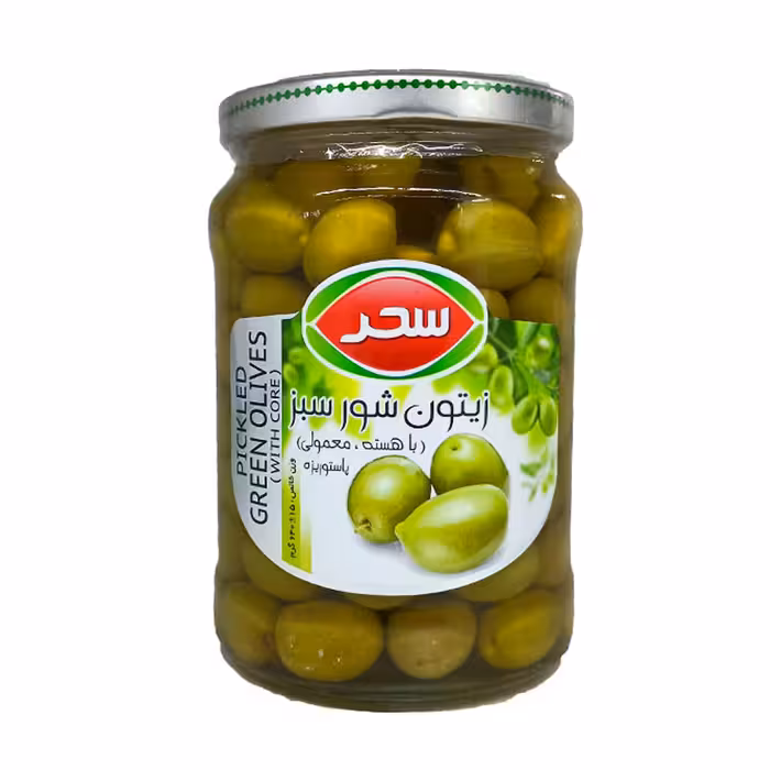 زیتون شور سبز با هسته معمولی سحر 640 گرمی