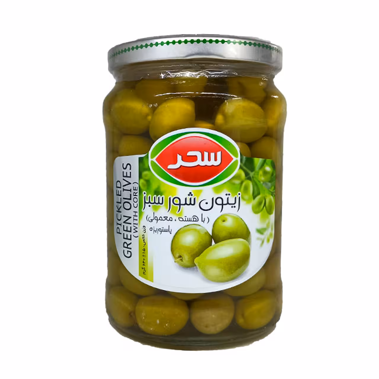 زیتون شور سبز با هسته معمولی سحر 640 گرمی
