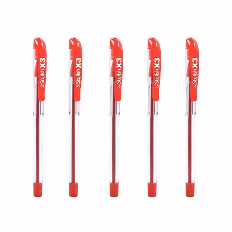 خودکار قرمز استایلیش (مجموعه 5 عددی) مدل X3 نوک 0.7 دهم