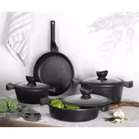 ست 7 پارچه قابلمه آریلدیز Aryıldız مدل Montana – مشکی مات، مقاوم و بی‌نهایت شیک برای آشپزخانه‌های مدرن