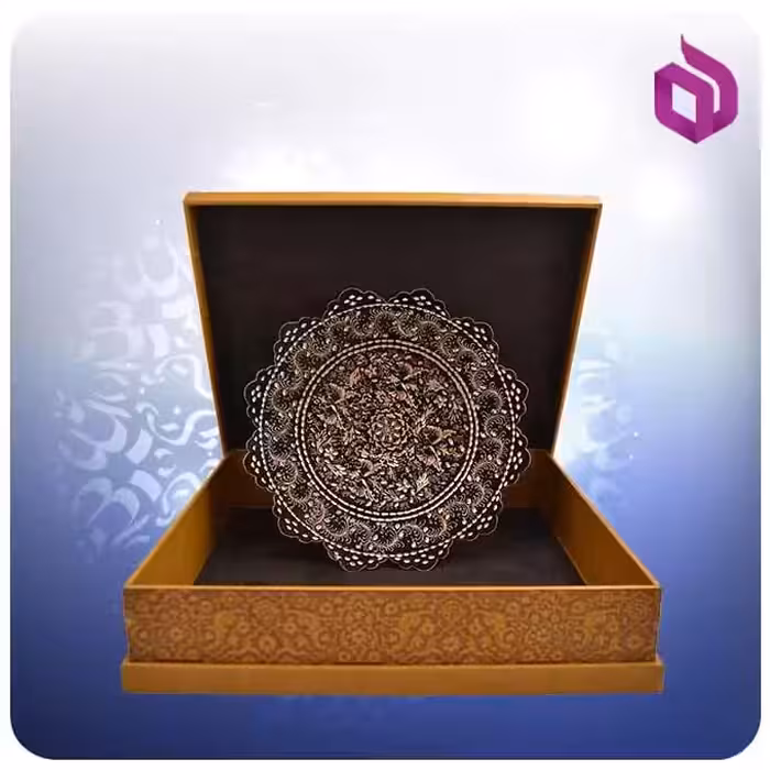 بشقاب لب بری مس و الماس تراش 25 سانت با جعبه ام دی اف چرمی