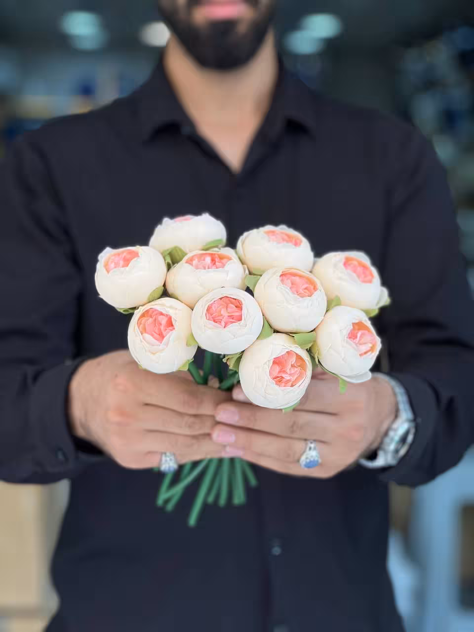 پیونی مصنوعی دورنگ  10 شاخه