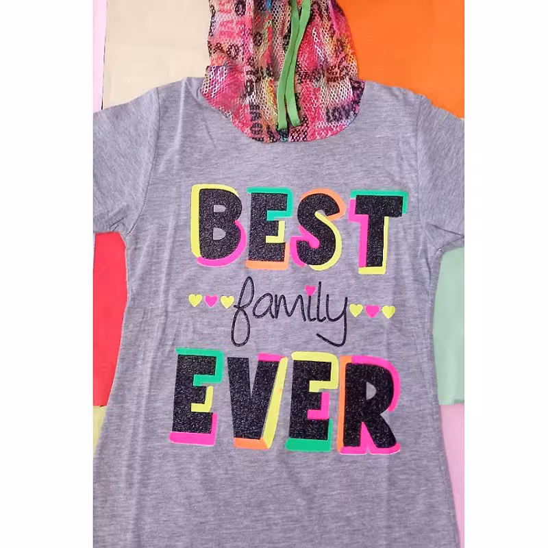 تیشرت دخترانه طرح هودی با کلاه تور خارجی  6تا7سال